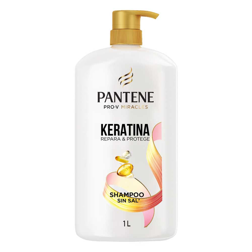 Shampoo sin sal' cabello seco Pantene Keratina con Pro Vitamina B5 1L