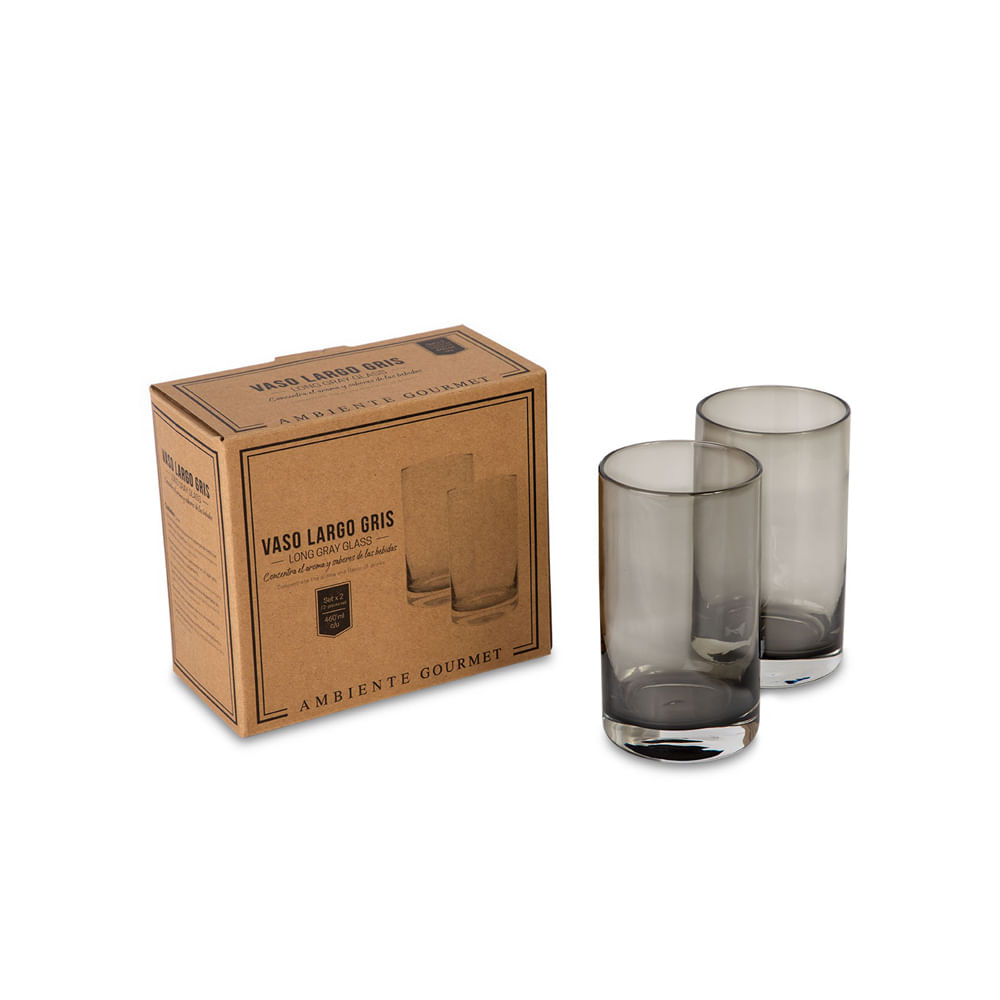 Vaso Largo Ambiente Gourmet Gris Set X 2 Vidrio