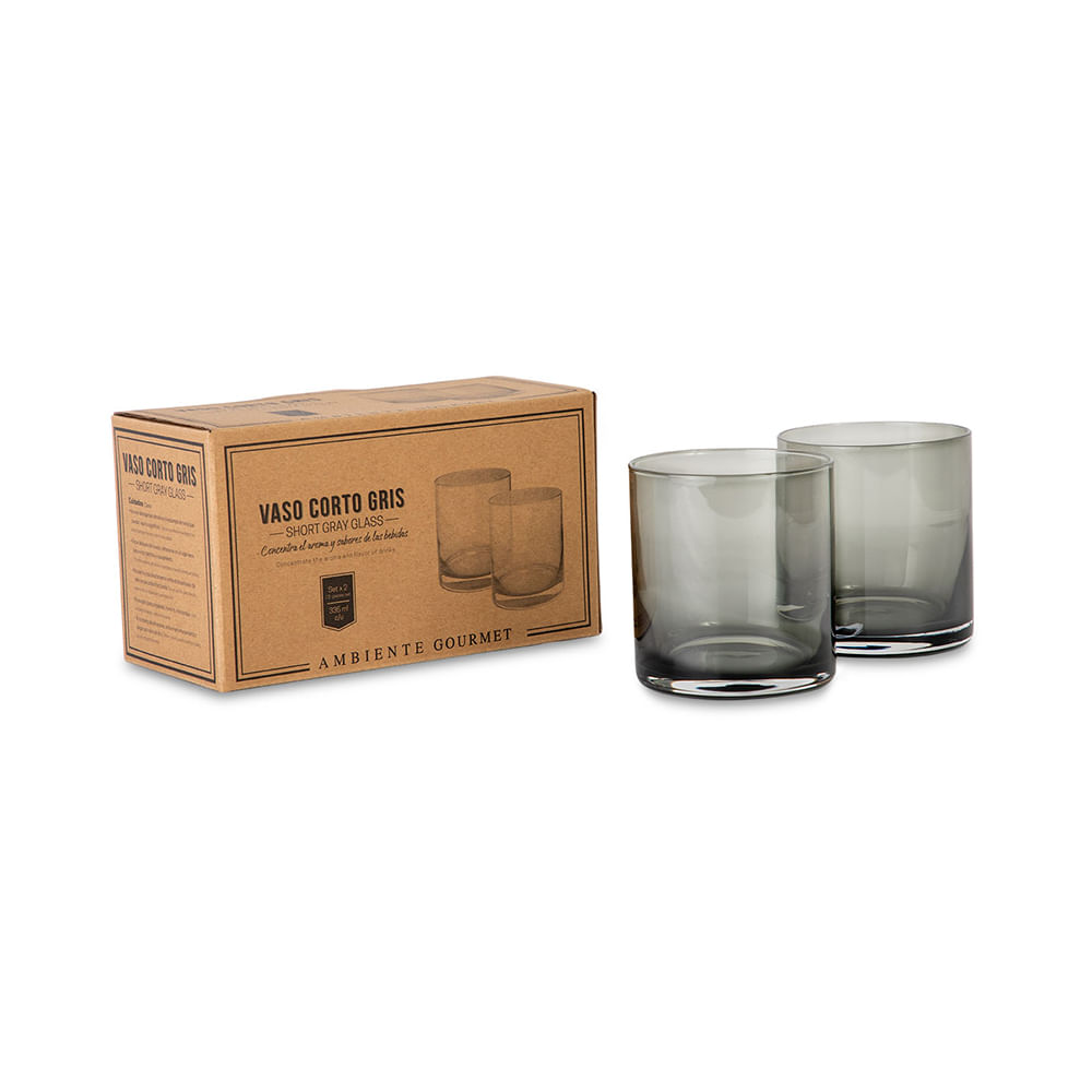 Vaso Corto Ambiente Gourmet Gris Set X 2 Vidrio