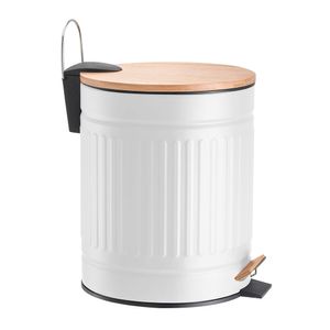 Basurero Ped Met Vintage Tapa Bambú Blanco