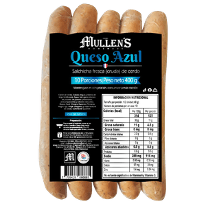 Salchicha Mullen's queso azul x6und x450g