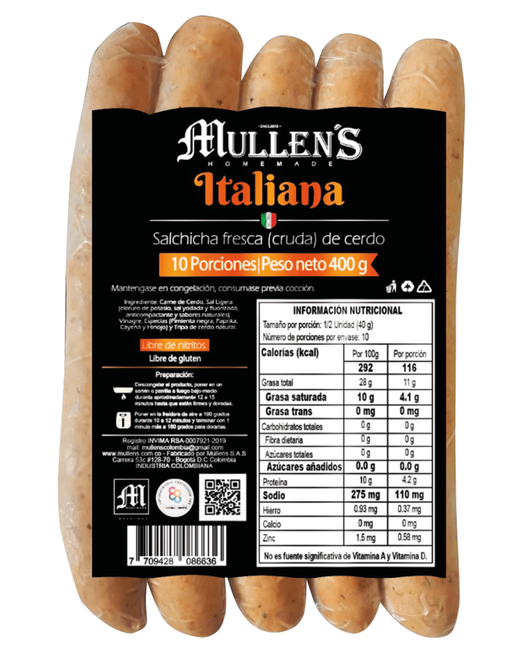 Salchicha Mullen's italiana x6und x450g