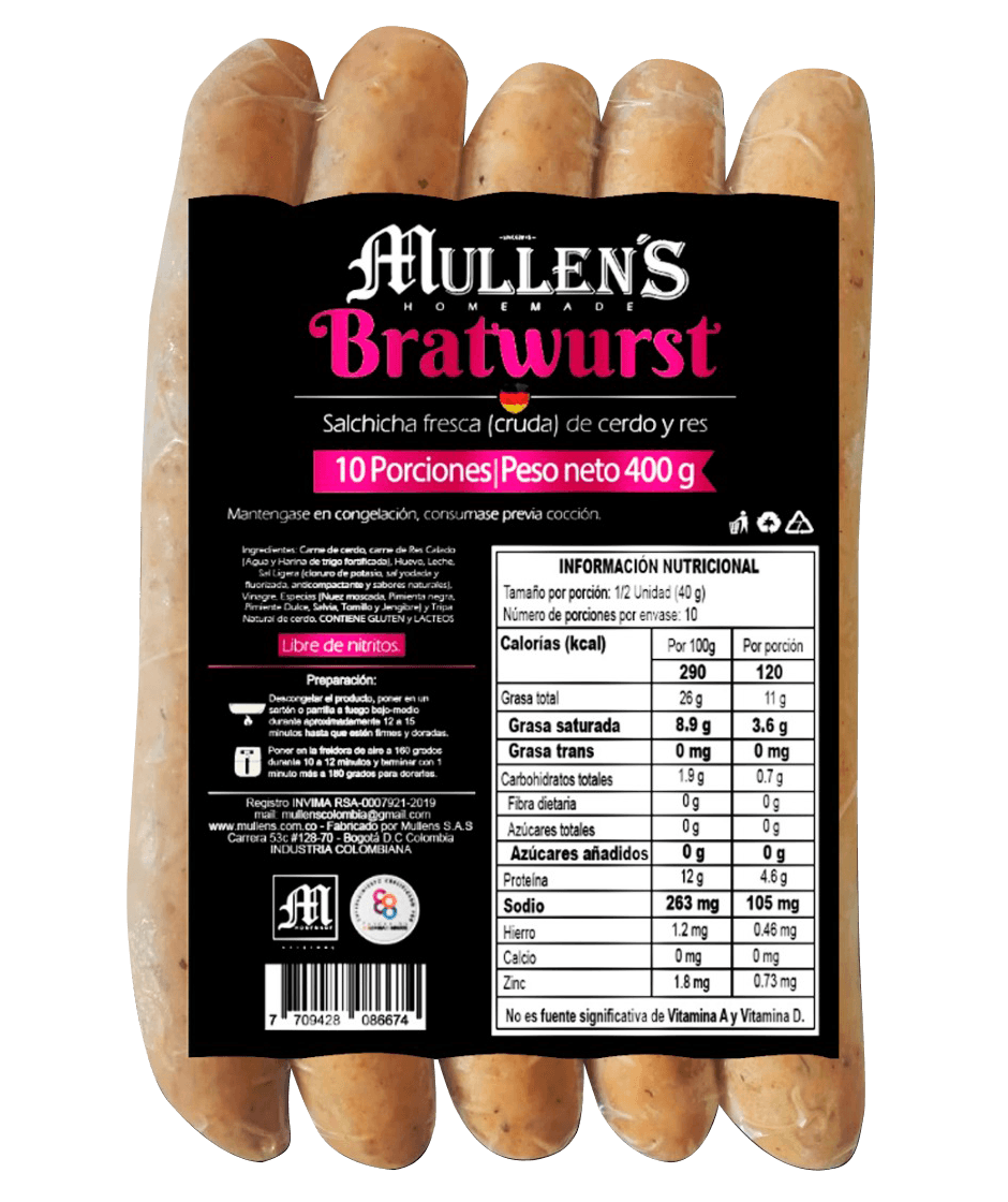 Salchicha Mullen's Bratwurst x6und x450g