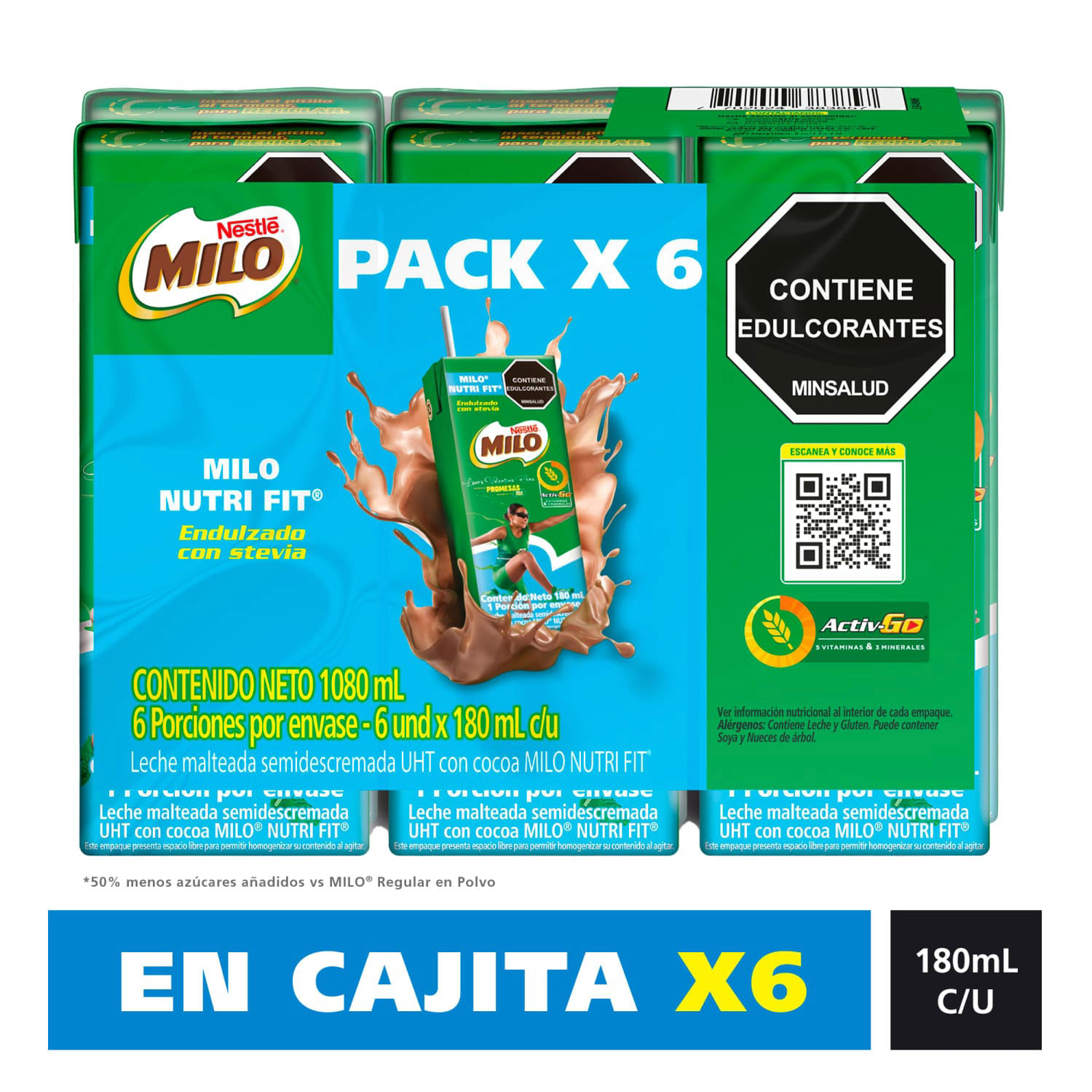Leche Malteada Milo 40% Menos Azúcar 180Ml X6 Unidades