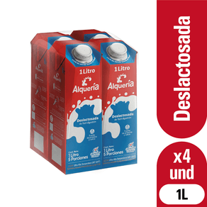 Leche deslactosada Alquería 50% menos grasa x4und x1L c-u