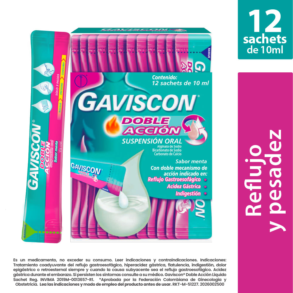 Antiácido gaviscon doble acción oral x 12 sobres x 10 ml c-u