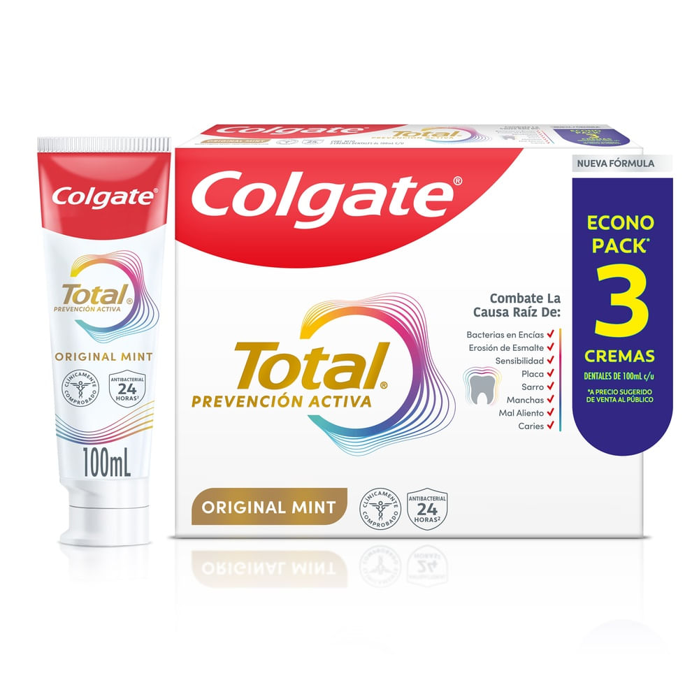 Crema Dental Colgate Total Original Mint Prevención Activa 3x100ml