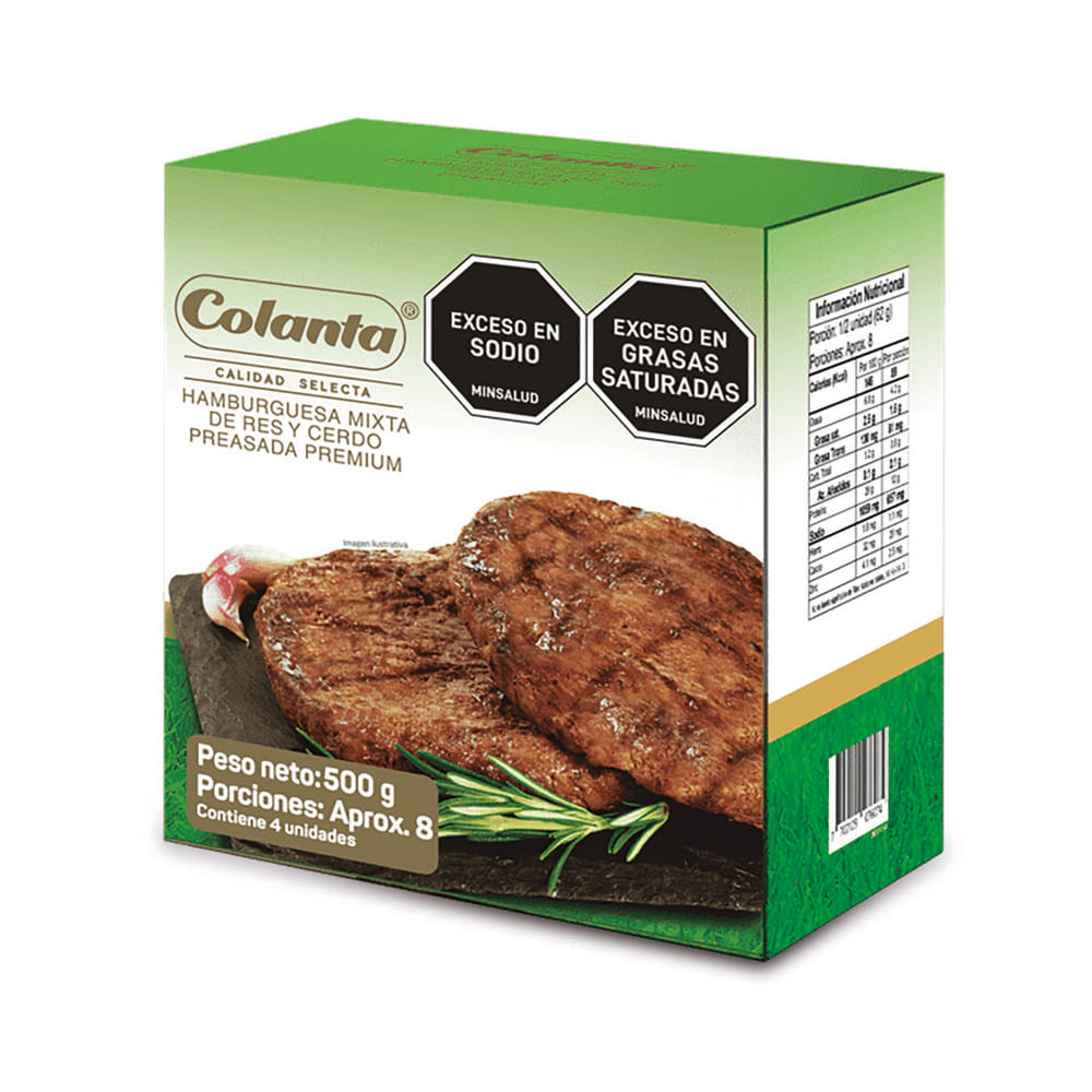 Hamburguesa res Colanta preasada premium x4und x500g