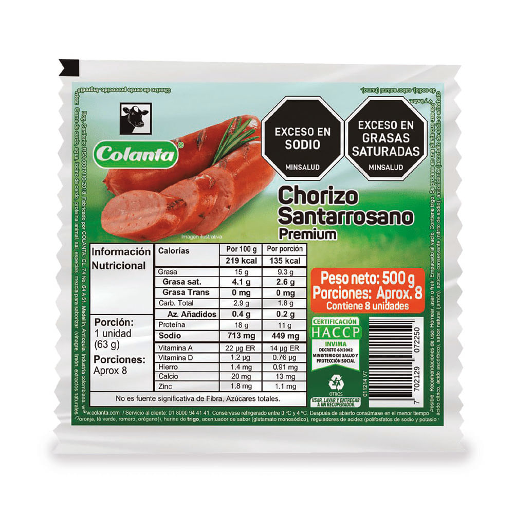 Chorizo santarrosano Colanta x500g