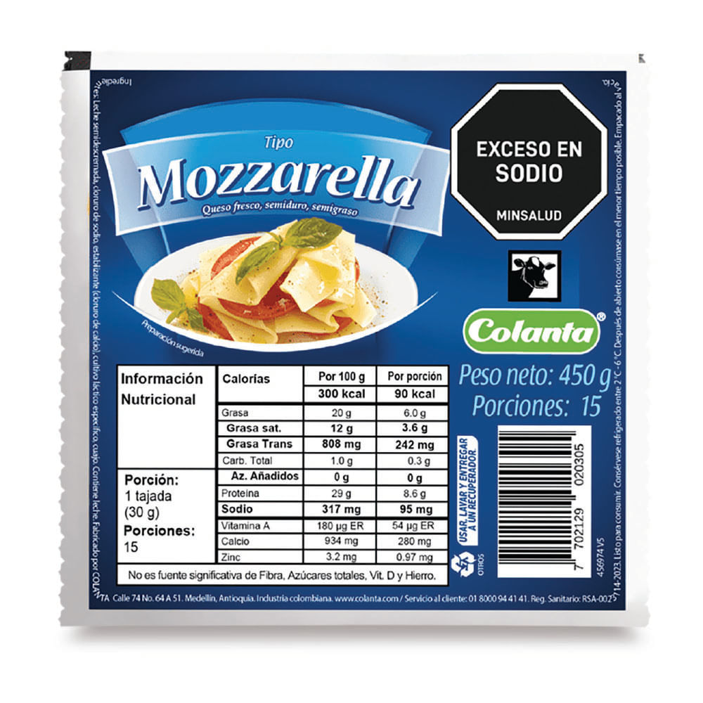 Queso mozzarella Colanta x450g