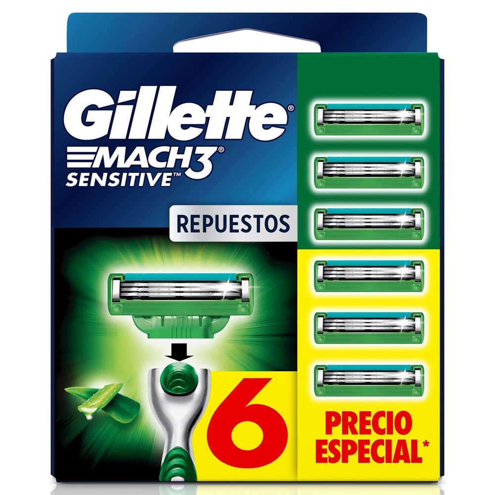 Repuestos para Cuchilla de Afeitar GILLETTE Mach 3 Sensitive Piel Sensible 6 Und