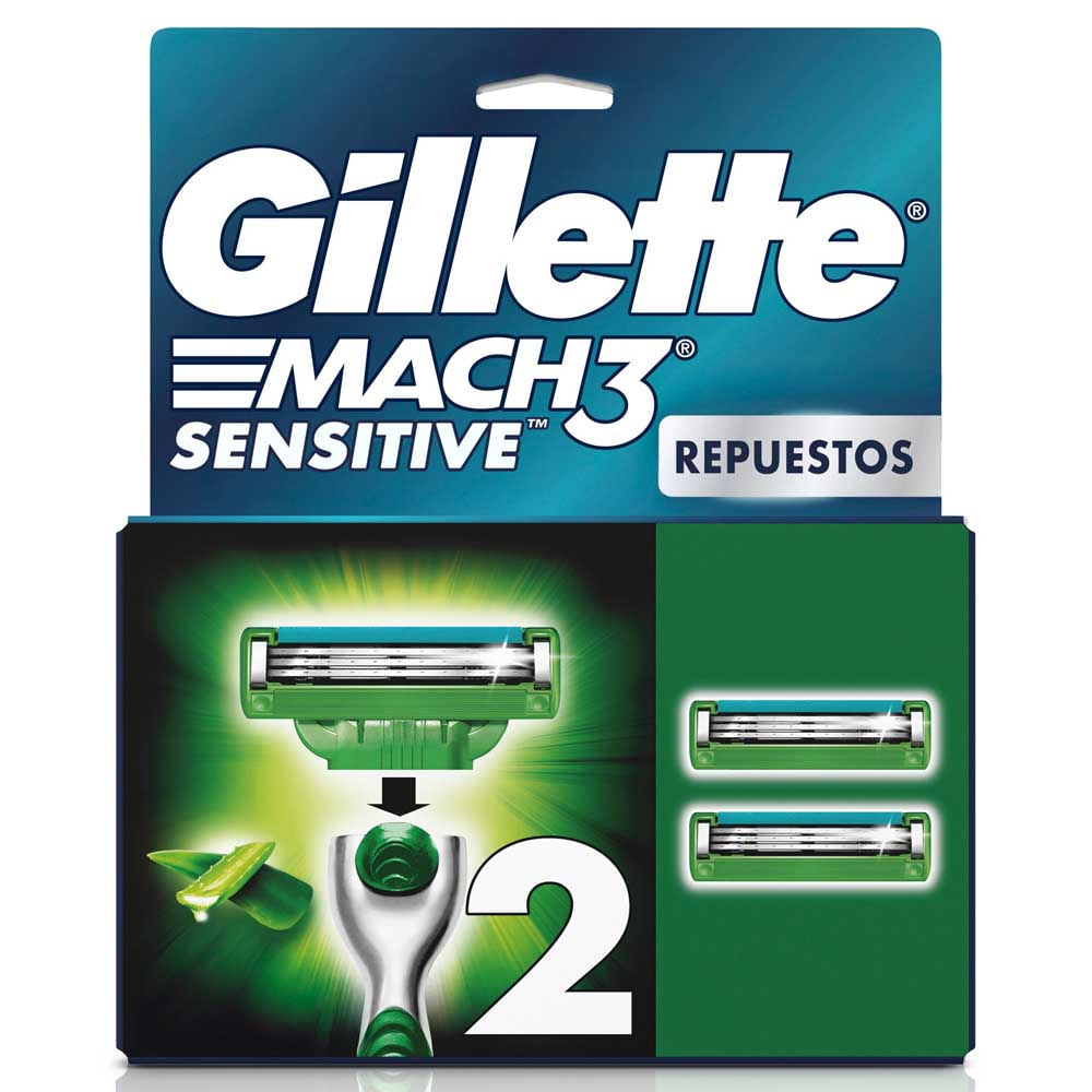 Repuestos para Cuchilla de Afeitar GILLETTE Mach 3 Sensitive Piel Sensible 2 Und