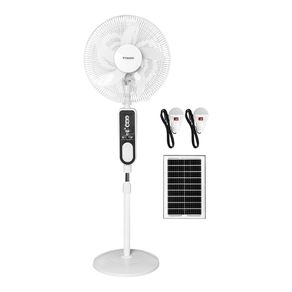 Ventilador de Piso 16” Recargable Tezzio con Panel Solar, Bombillos LED Pared