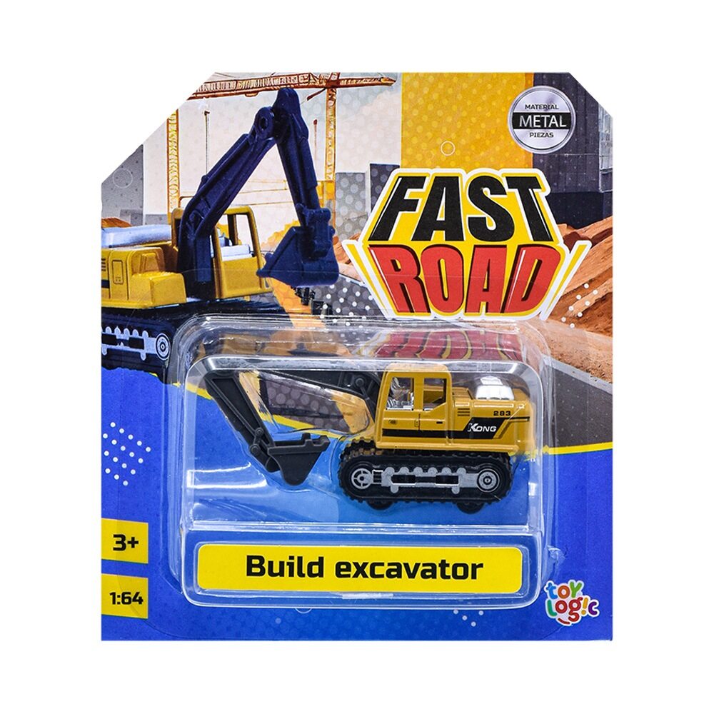 Carro Coleccionable Die Cast Excavadora Amarillo Fast Road