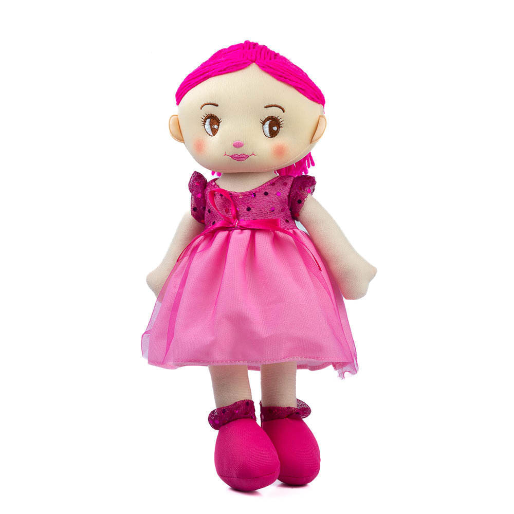 Muñeca de Trapo 36 Cm con Vestido Rosa para Niñas