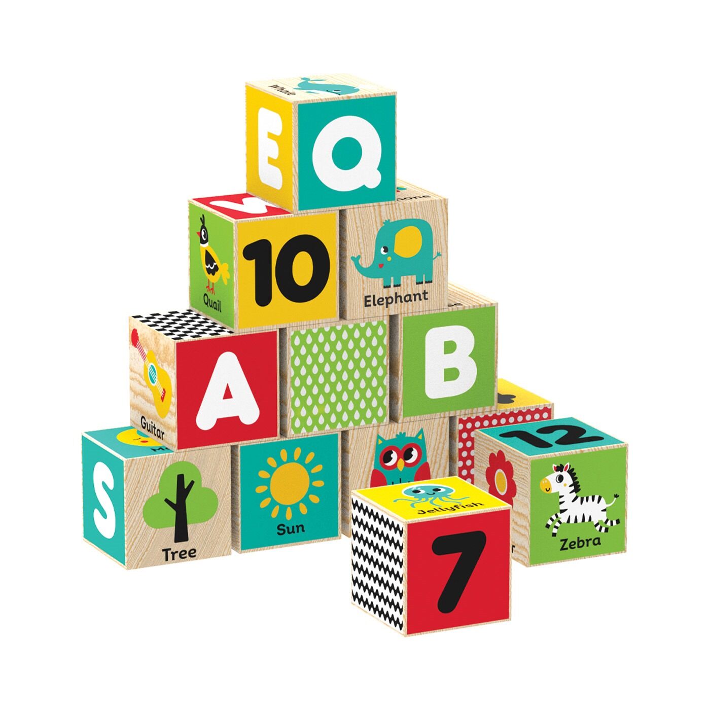 Set 12 Cubos Bloques de Madera ABC con Animales y Letras Kids Hits