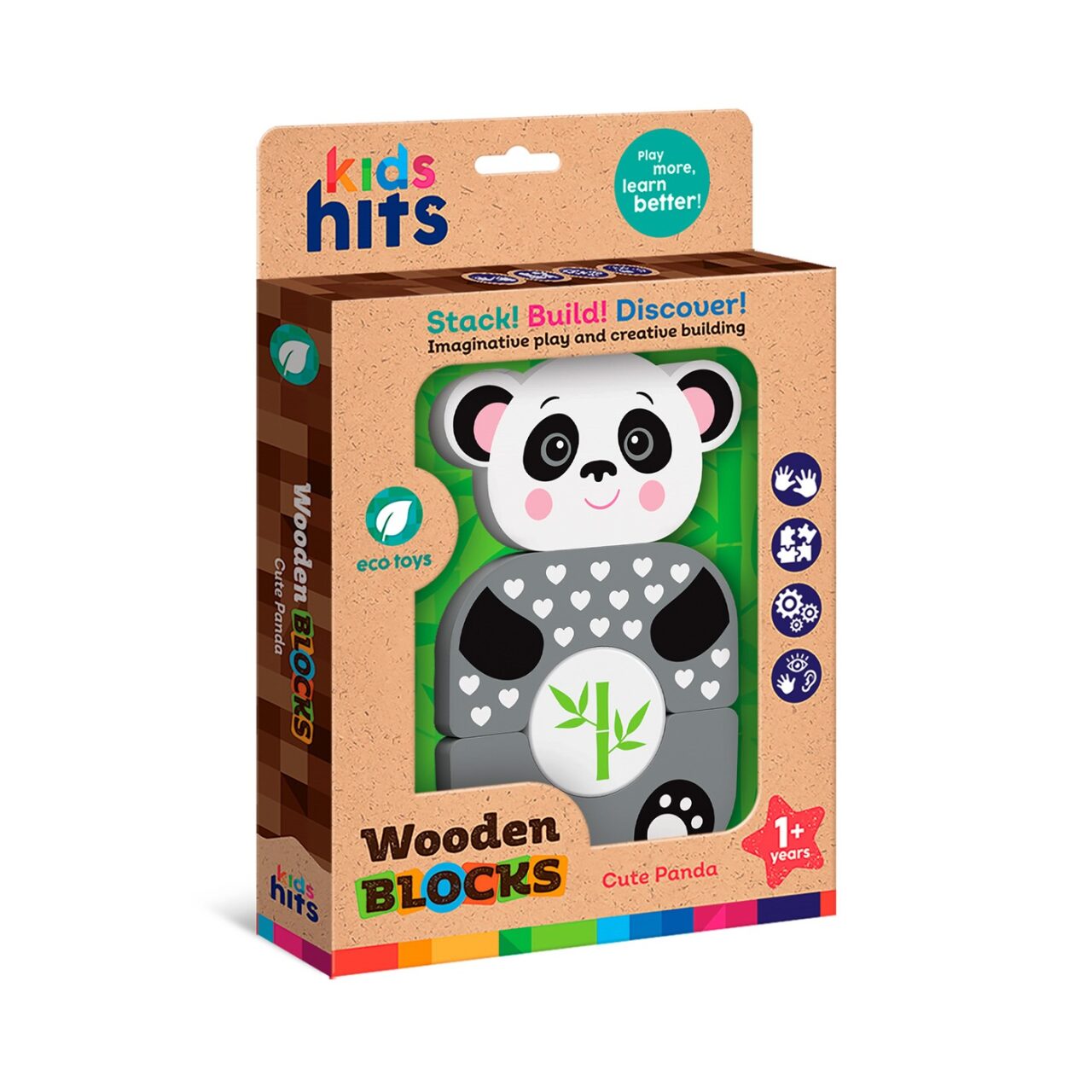 Set 4 Cubos Bloques de Madera Didácticos Panda Kids Hits