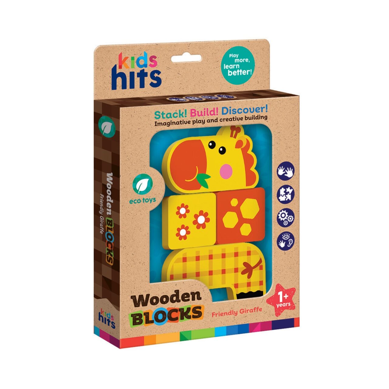 Set 4 Cubos Bloques de Madera Didácticos Jirafa Kids Hits