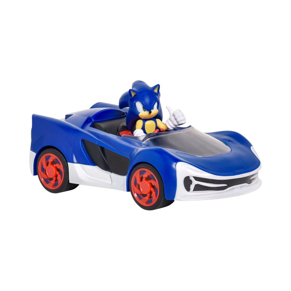 Figura articulada Sonic 2,5" en su vehiculo