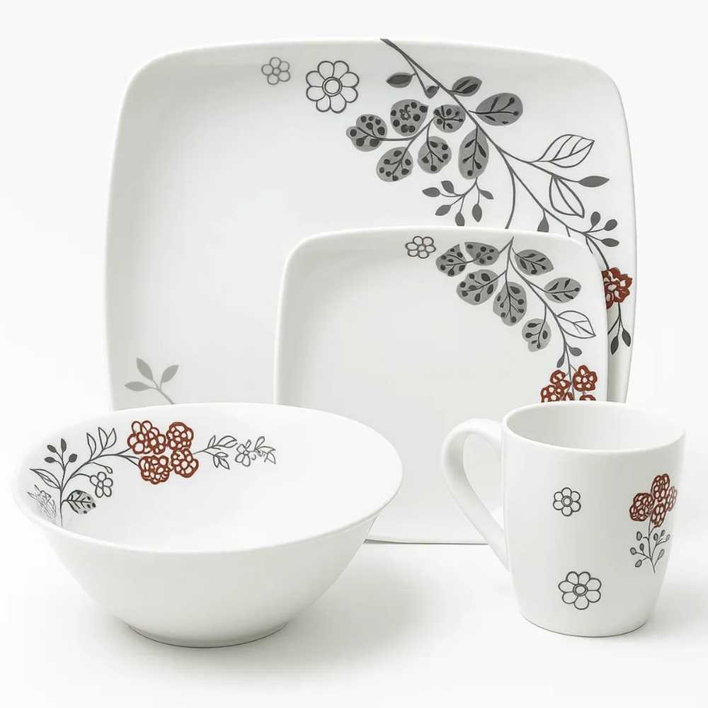 Vajilla en Melamina primavera blanca con flores 16 piezas