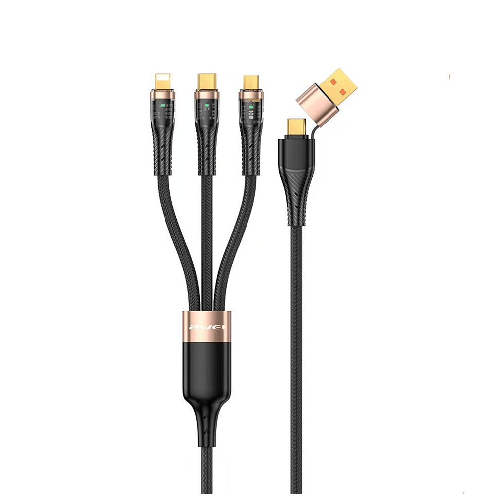 Cable Awei 3 en 1 Carga Rápida 100W CL-228 Tipo C Micro usb y Lightning 1.5M Negro