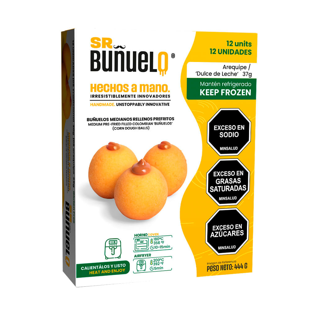 Buñuelos Congelados Prefritos Rellenos de Arequipe (manjar Blanco) de 37gr
