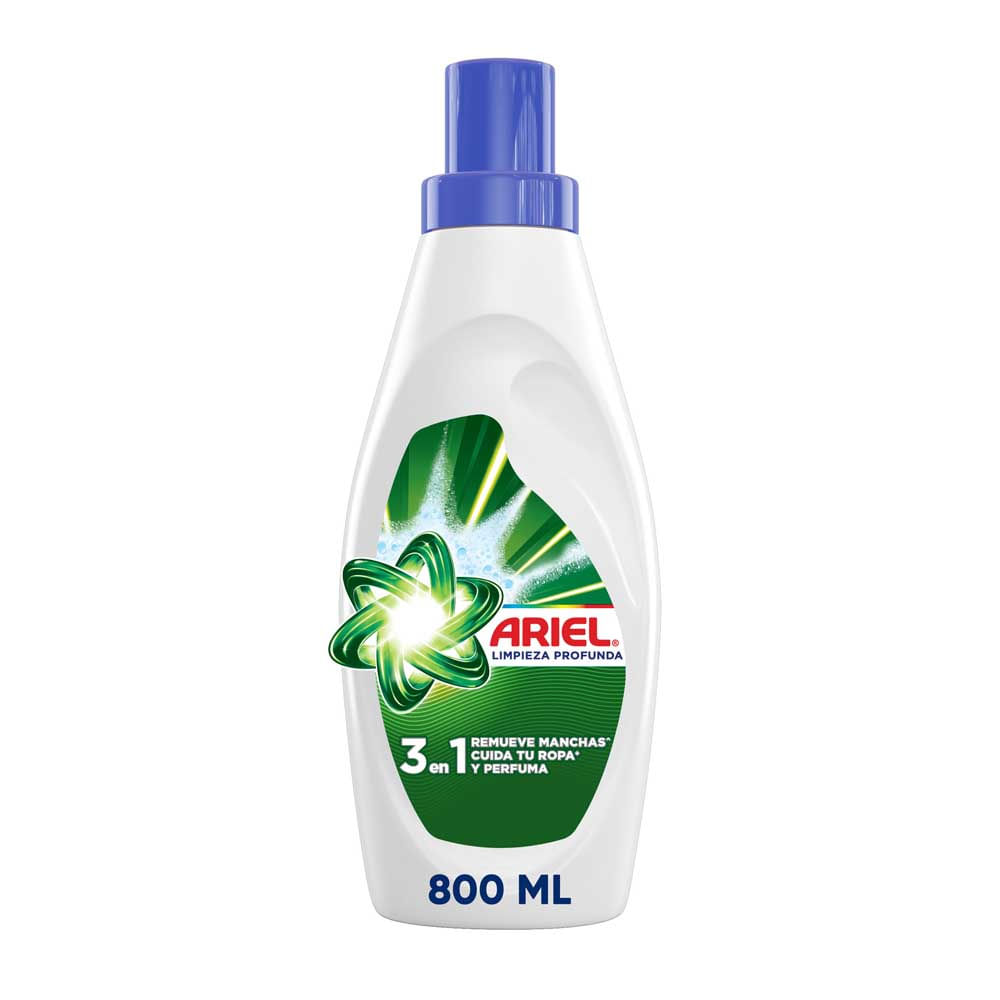 Detergente Líquido Ariel Limpieza Profunda 800mL Jabón Líquido para Ropa 3 en 1