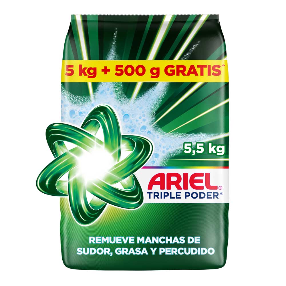 Detergente en Polvo Ariel Triple Poder de 5.5kg