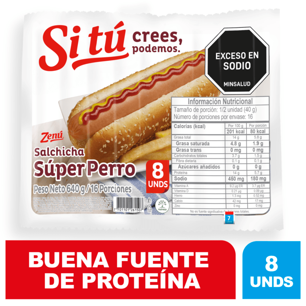 Salchicha Zenú perro caliente x8und x640g