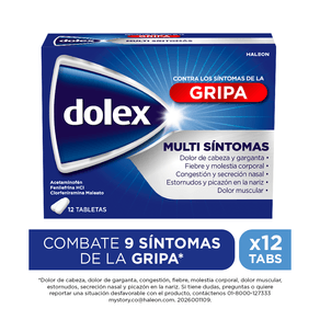 Tabletas Dolex gripa alivia los multiYESntomas de la Gripa x12 tabs