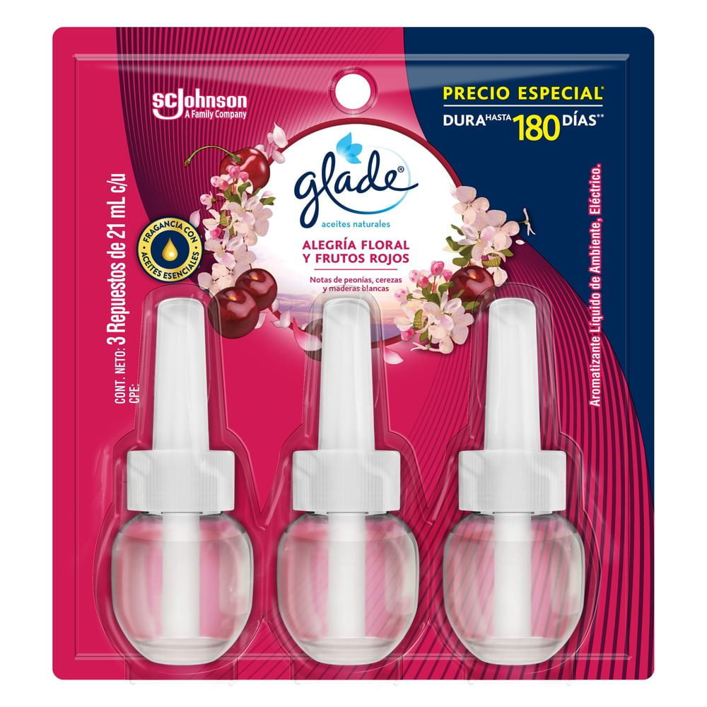 Ambientador Glade Aceites Naturales Frutos Rojos x3 und x63ml