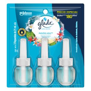 Ambientador Glade aceites naturales respuesto paraíso azul x3und x21ml