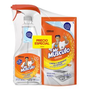 Limpiador liquido Mr Musculo quita grasa + 1 repuesto x500mL
