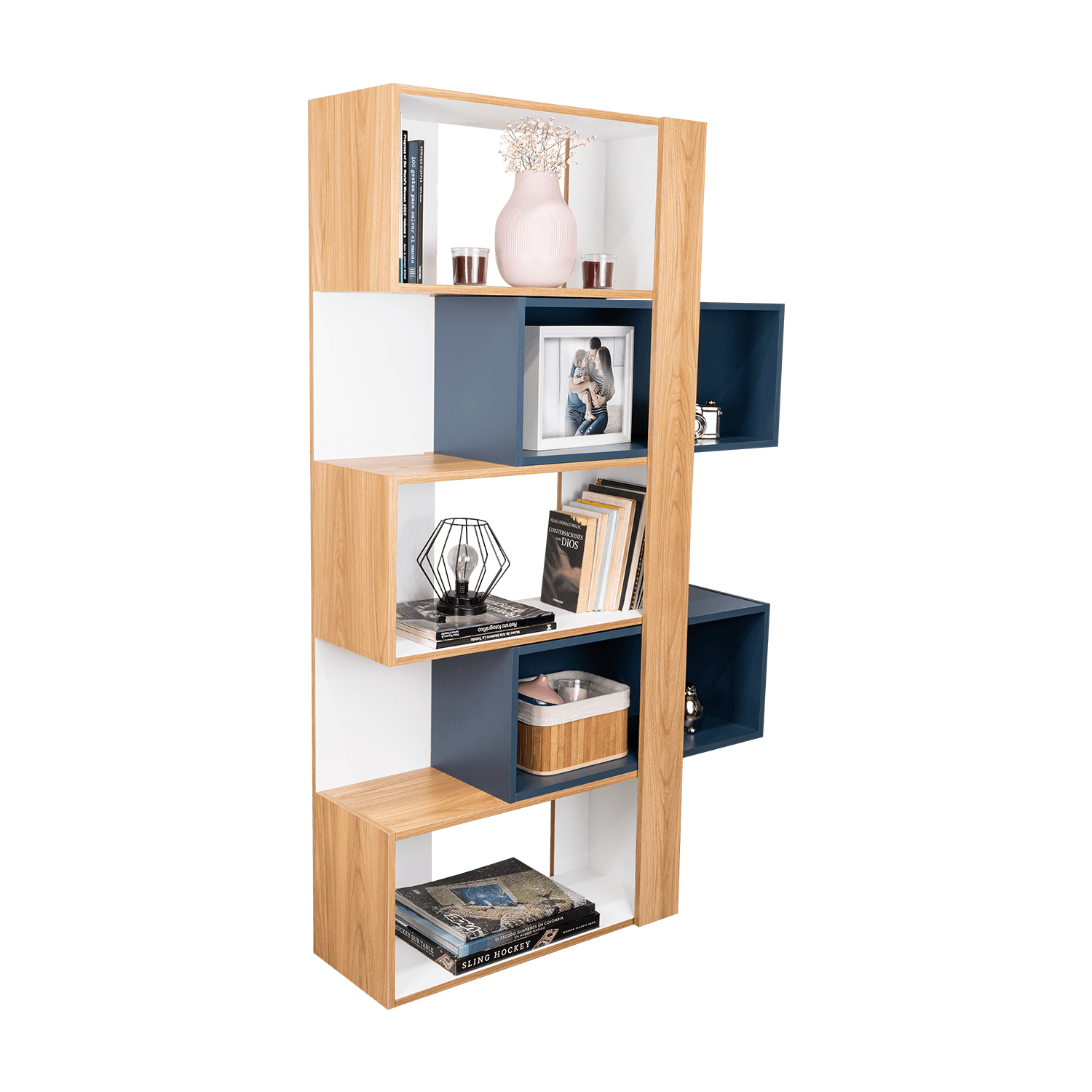 Biblioteca Beijing 161X70X28 Rta Fresno/Blanco + Azul