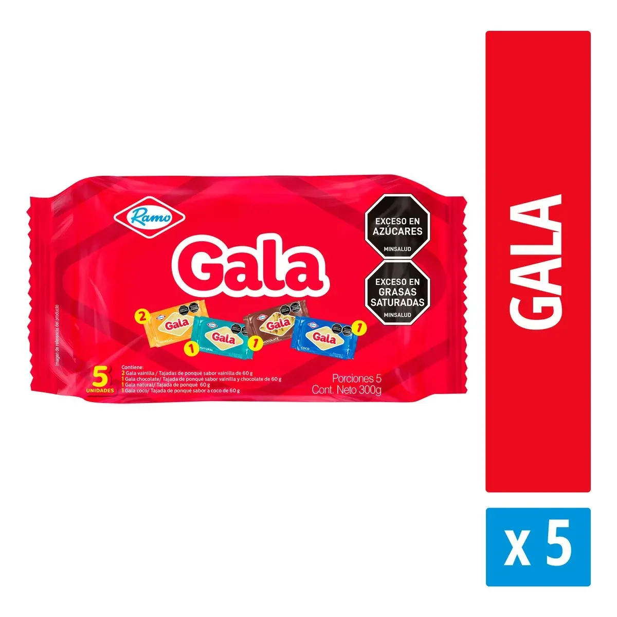 Imagen de Ponqué Gala Ramo Sabores Surtidos 300 G X5 Unds PONQ GALA RAMO VAIN CHOC NAT COCO 300g