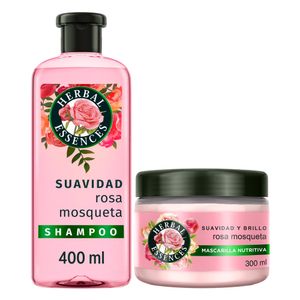 Pack Shampoo y Mascarilla Capilar Suavidad Rosa Mosqueta Herbal Essences 400ml y 300ml