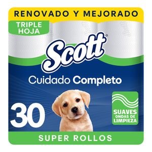 Papel Higiénico Scott Cuidado Completo Triple Hoja - 30 rollos
