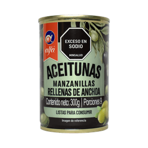 Aceitunas Rellenas de Anchoas Alfa Lata 300g